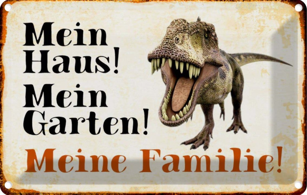 [LA-112995-1812] Blechschild 12x18 cm Reptilien Dinosaurier mein Haus Garten Geschenk