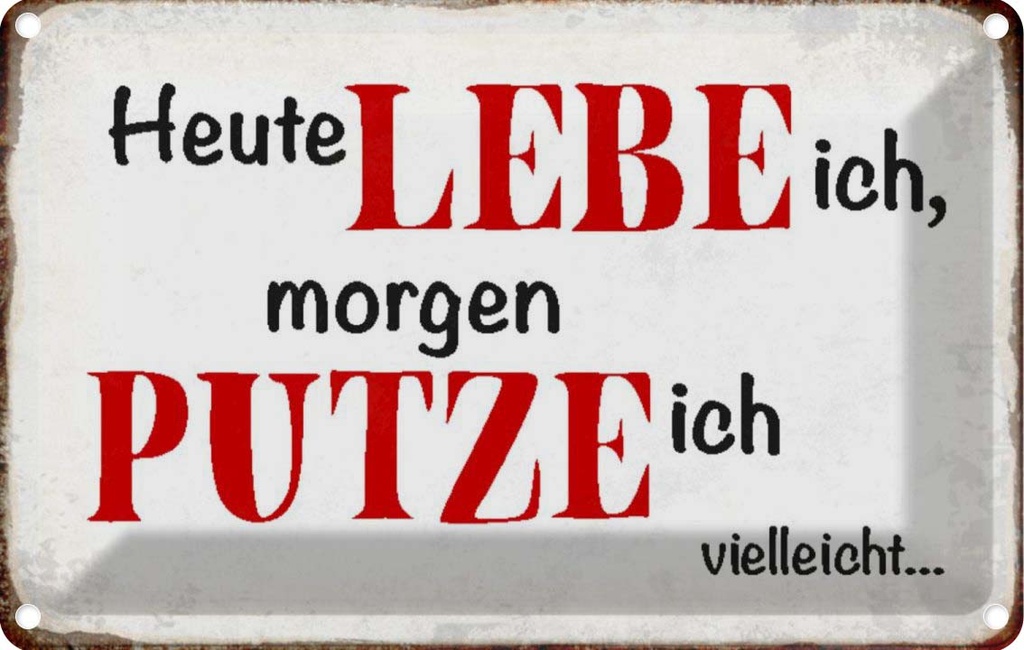 [LA-113015-1812] Blechschild 12x18 cm heute lebe ich morgen putze Spruch Zitat
