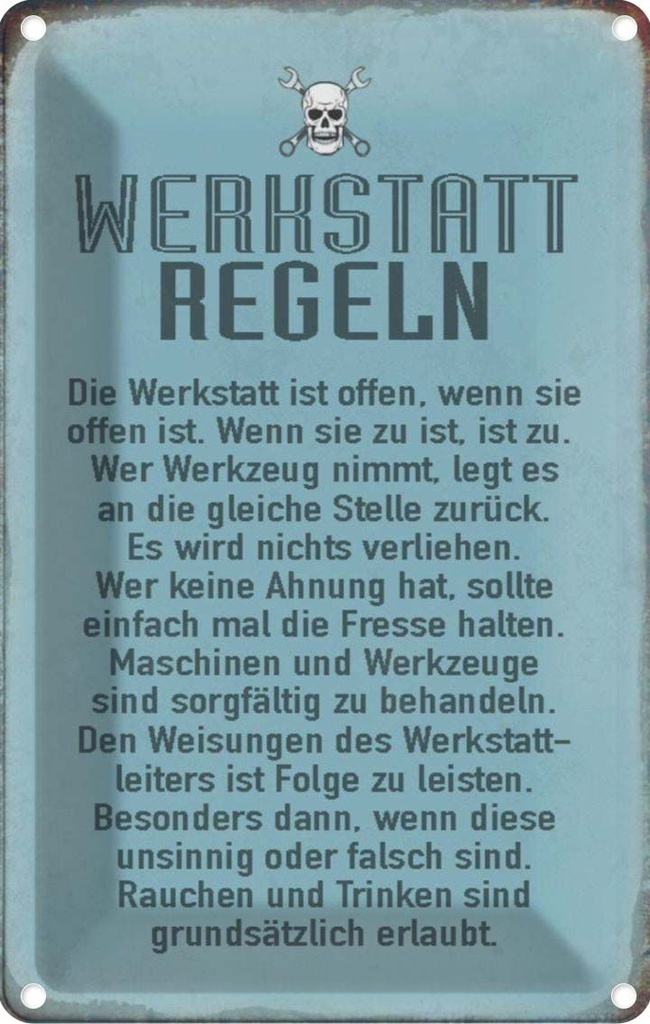 [LA-113059-1812] Blechschild 18x12 cm Werkstatt Regeln Auto Garage