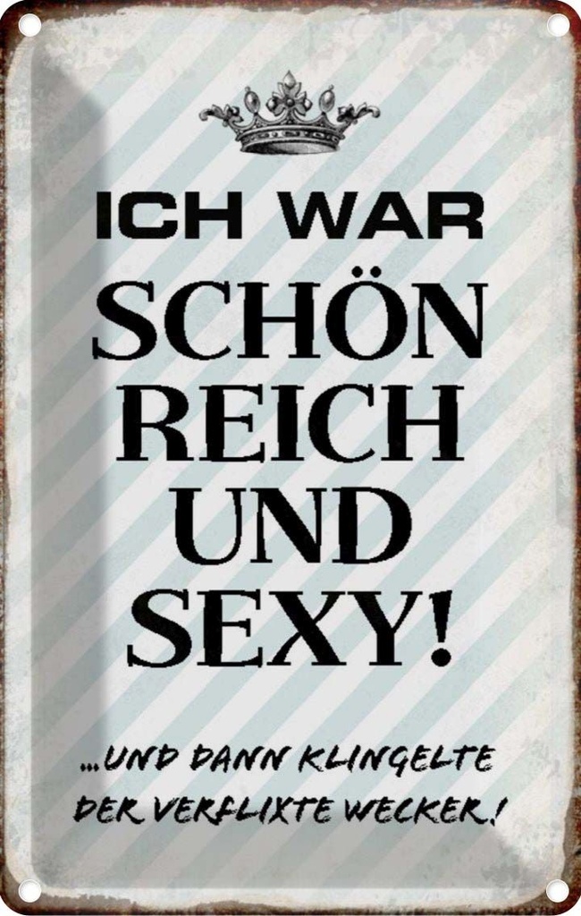 [LA-113066-1812] Blechschild 18x12 cm ich war schön reich dann Wecker Spruch Zitat