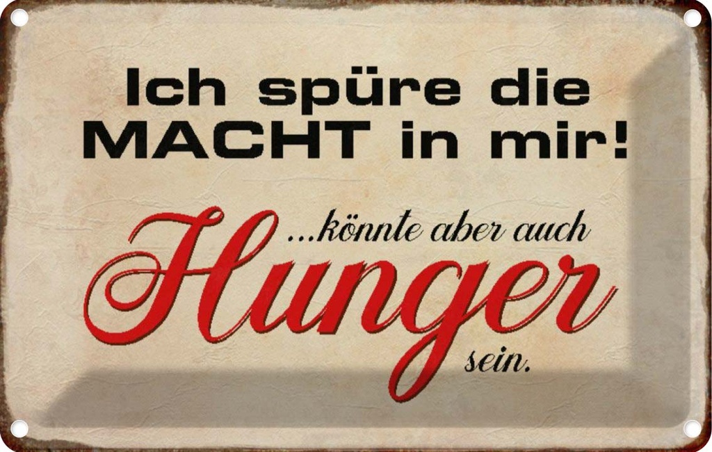 [LA-113178-1812] Blechschild 12x18 cm spüre Macht in mir könnte Hunger Spruch Zitat