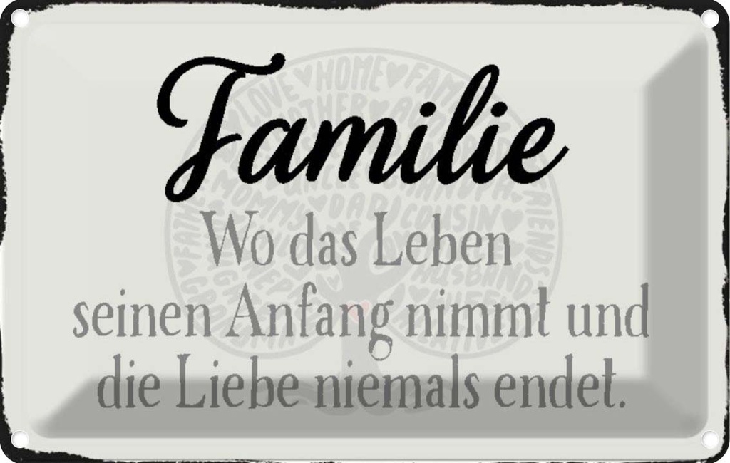 [LA-113183-1812] Blechschild 12x18 cm Familie wo Leben Anfang nimmt Freunde
