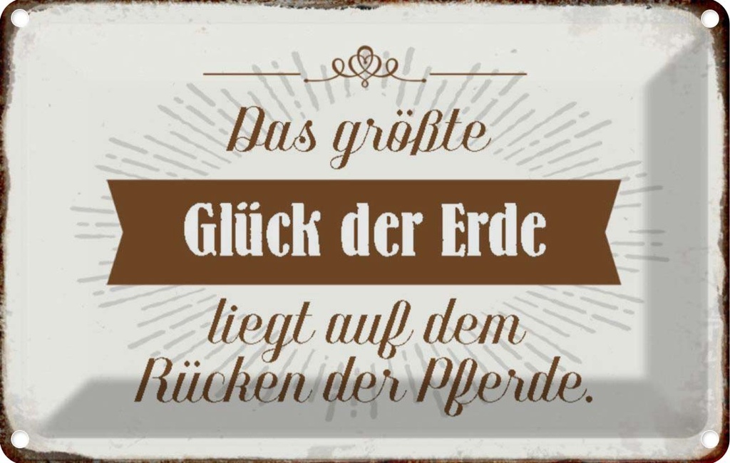 [LA-113211-1812] Blechschild 12x18 cm Glück der Erde auf Rücken Pferde Spruch Zitat