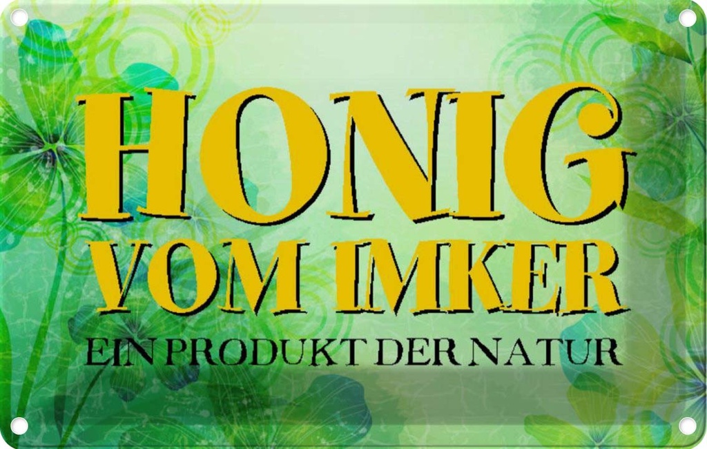 [LA-113216-1812] Blechschild 12x18 cm Honig Imker Produkt der Natur Dekoration Hofladen Marktstand Laden Werbeschild
