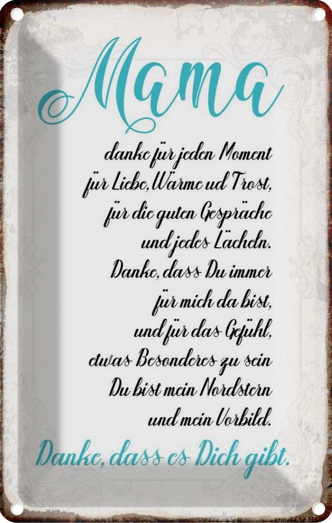 [LA-113230-1812] Blechschild 18x12 cm Mama Danke dass es Dich gibt Familie Freunde