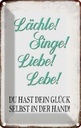 Blechschild 18x12 cm Lächle Singe Liebe Lebe Glück Dekoration