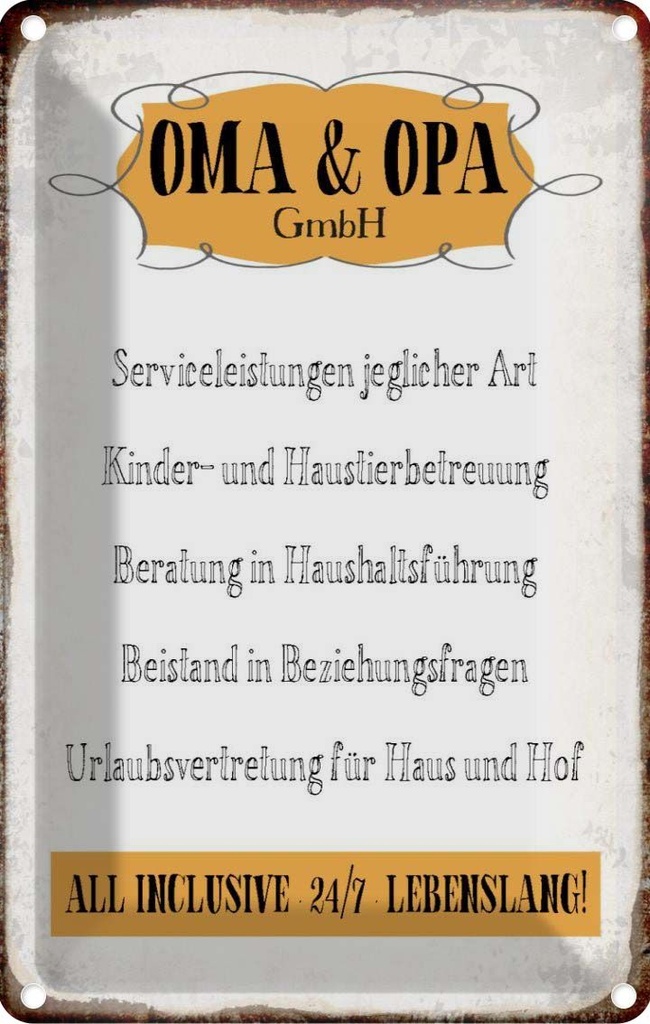[LA-113244-1812] Blechschild 18x12 cm Oma Opa GmbH 24/7 lebenslang Spruch Zitat