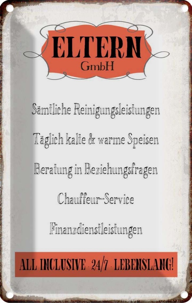[LA-113245-1812] Blechschild 18x12 cm Eltern GmbH 24/7 lebenslang Familie Freunde