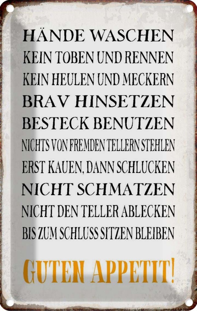 [LA-113263-1812] Blechschild 18x12 cm Hände waschen guten Appetit Dekoration Spruch Zitat