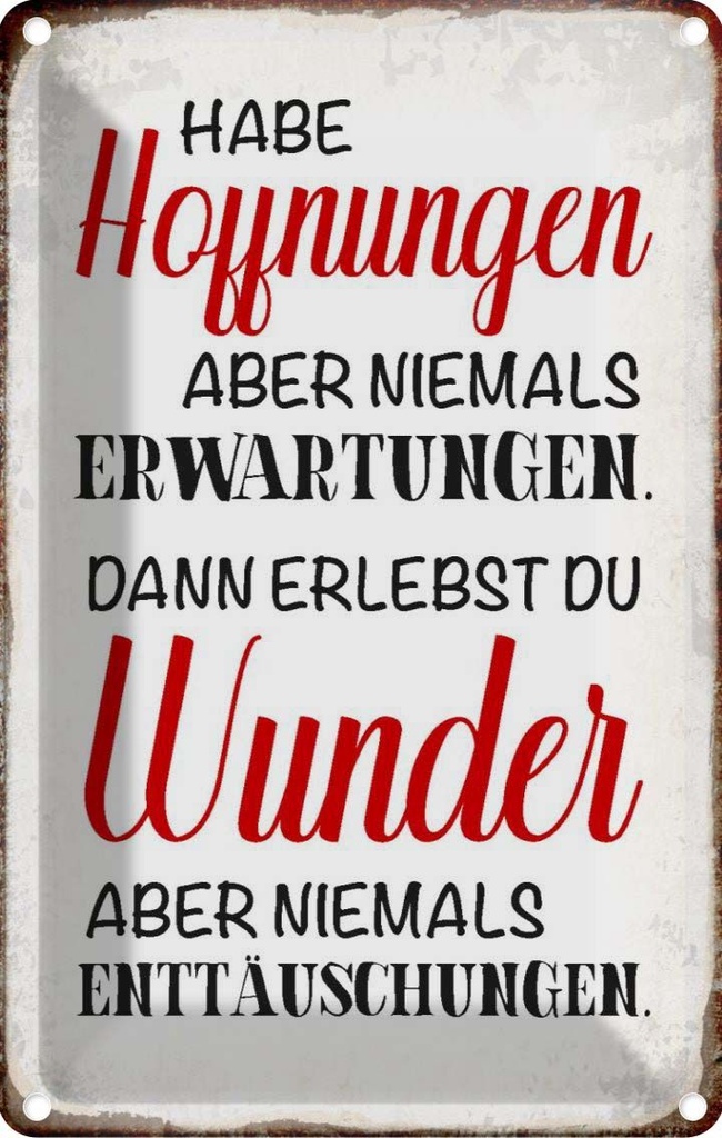 [LA-113266-1812] Blechschild 18x12 cm habe Hoffnung Erwartungen Wunder Spruch Zitat