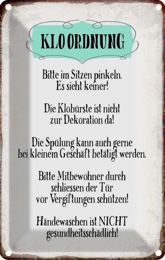 [LA-113278-1812] Blechschild 18x12 cm Klo Ordnung die Klobürste Warnschild Hinweisschild Sicherheit Vorsicht