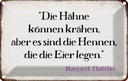 Blechschild 12x18 cm Hähne können krähen aber es sind Spruch Zitat
