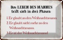 Blechschild 12x18 cm das Leben des Mannes 3 Phasen Männer Frauen Spruch Zitat