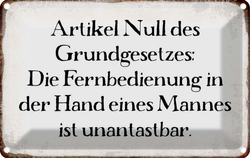 [LA-113313-1812] Blechschild 12x18 cm Fernbedienung in der Hand Mannes Spruch Zitat
