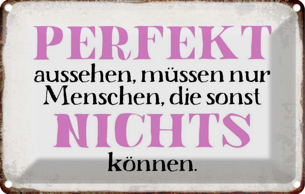[LA-113340-1812] Blechschild 12x18 cm perfekt aussehen nichts können Dekoration Spruch Zitat