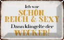 Blechschild 12x18 cm ich schön reich sexy dann Wecker Spruch Zitat