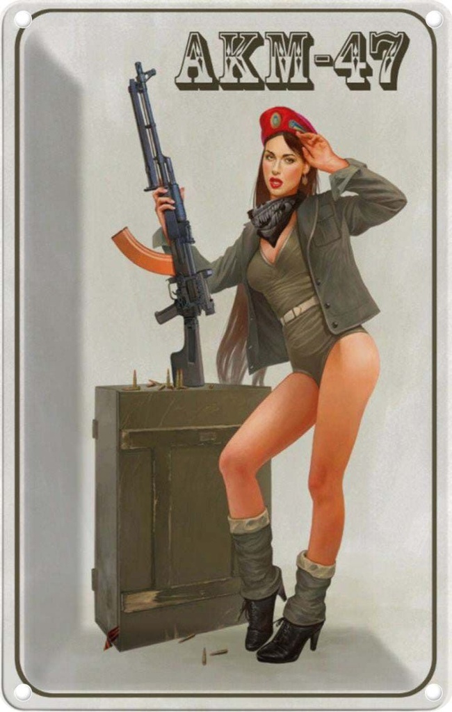 [LA-113511-1812] Blechschild 18x12 cm Gewehr Pinup Kalaschnikow AKM-47 Pin Up