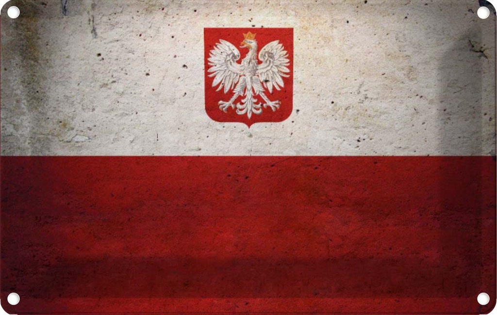 [LA-113542-1812] Blechschild 12x18 cm Polen Fahne Flagge Wappen