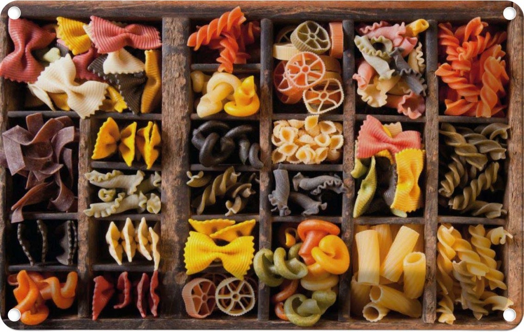 [LA-113562-1812] Blechschild 12x18 cm Essen Nudeln Nudelarten Pasta Bildmotiv Trinken