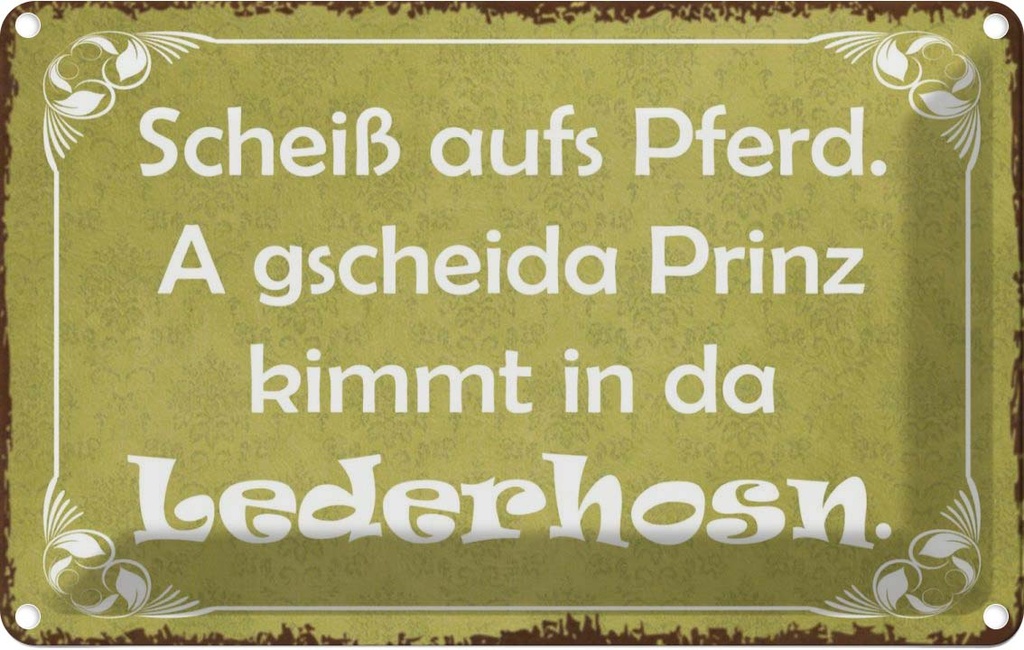 [LA-113568-1812] Blechschild 12x18 cm scheiß aufs Pferd Prinz kimmt Dekoration Spruch Zitat