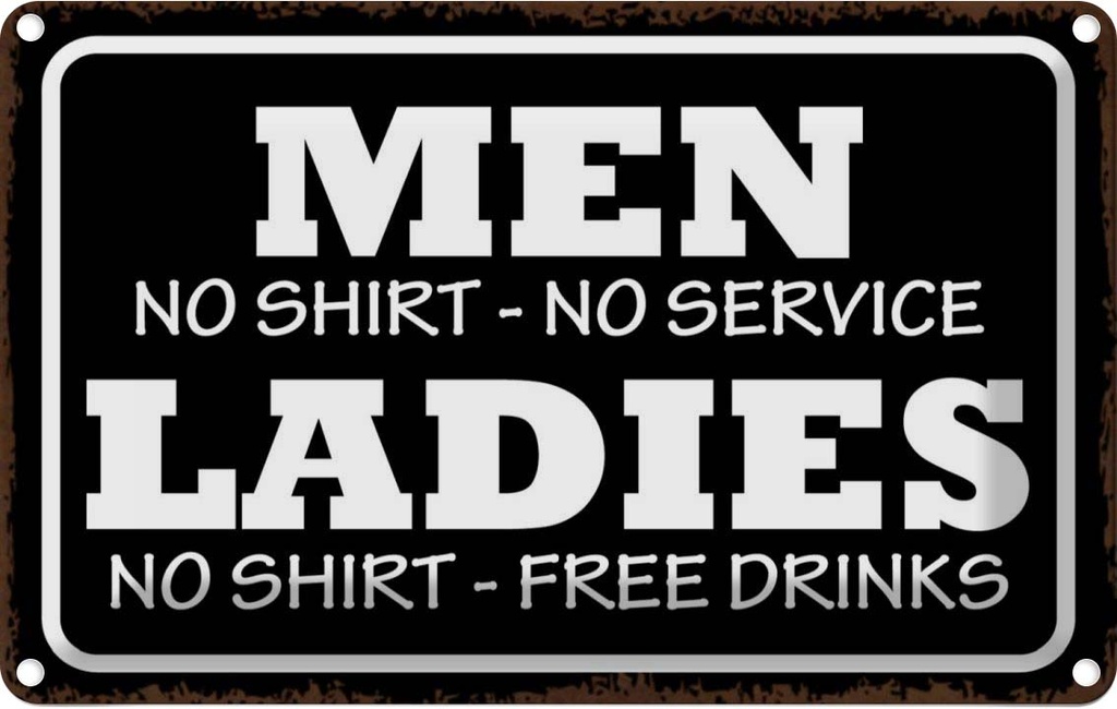 [LA-113573-1812] Blechschild 12x18 cm Men Ladies No Shirt Service Dekoration