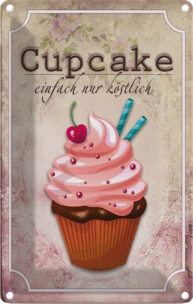 [LA-113592-1812] Blechschild 18x12 cm Cupcake einfach Essen Küche Kochen nur köstlich Backen