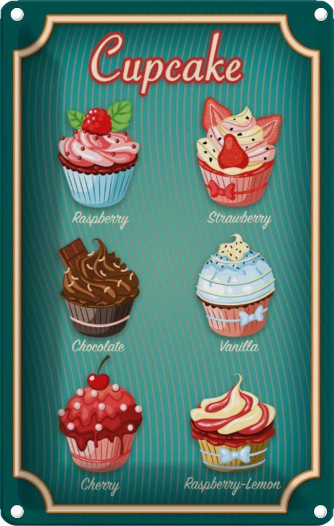[LA-113596-1812] Blechschild 18x12 cm Essen Cupcake Raspberry Chocolate Trinken Küche Backen