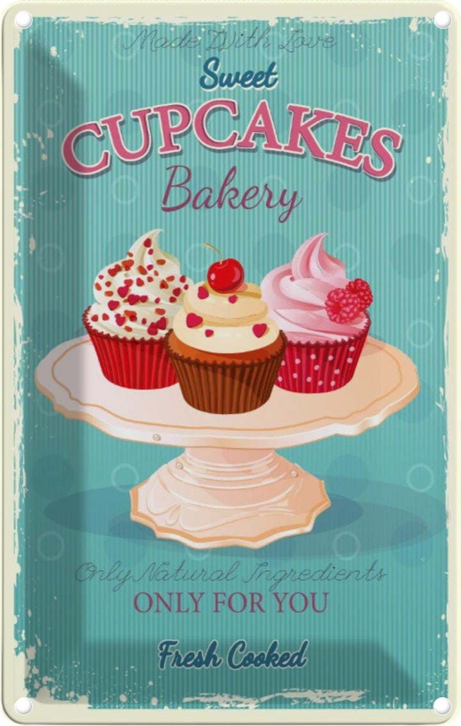 [LA-113608-1812] Blechschild 18x12 cm Cupcakes made Backen Cupcake with love sweet bakery Essen Trinken Küche