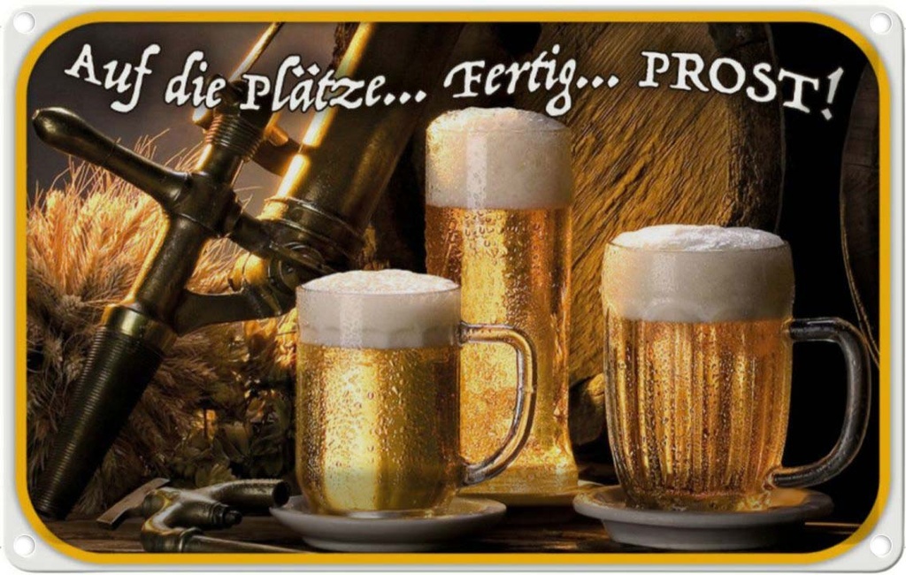 [LA-113613-1812] Blechschild 12x18 cm Bier auf die Plätze fertig los Spruch Zitat