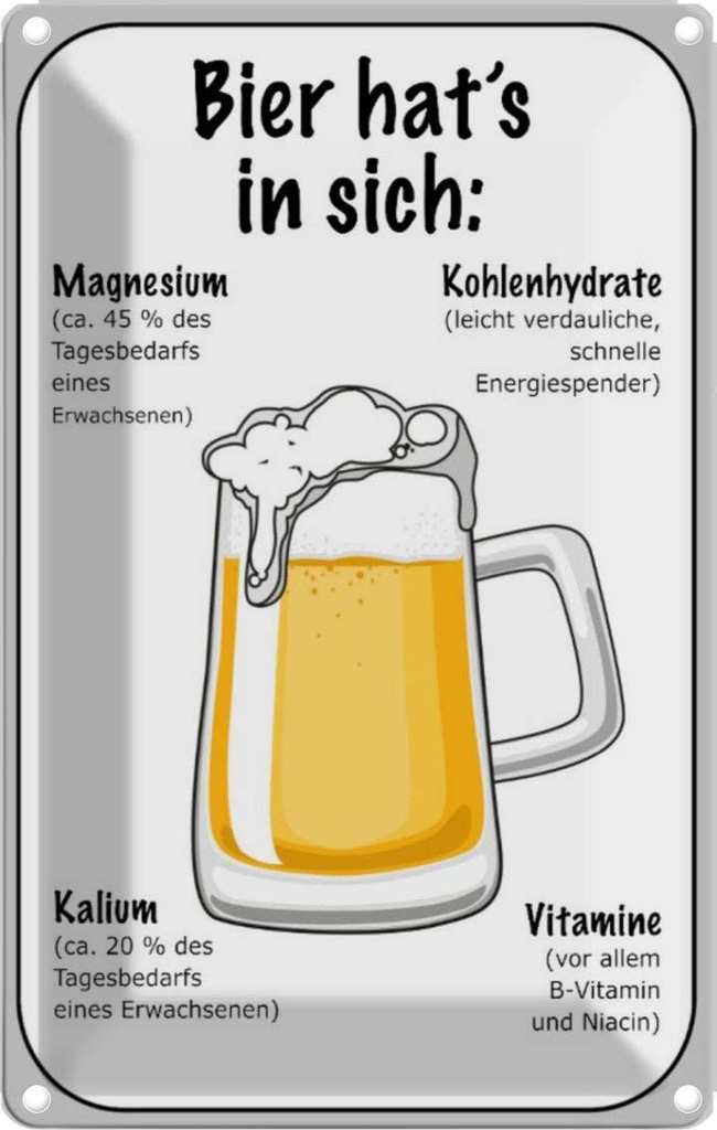 [LA-113642-1812] Blechschild 18x12 cm Bier Magnesium Kalium Vitamine Spruch Zitat