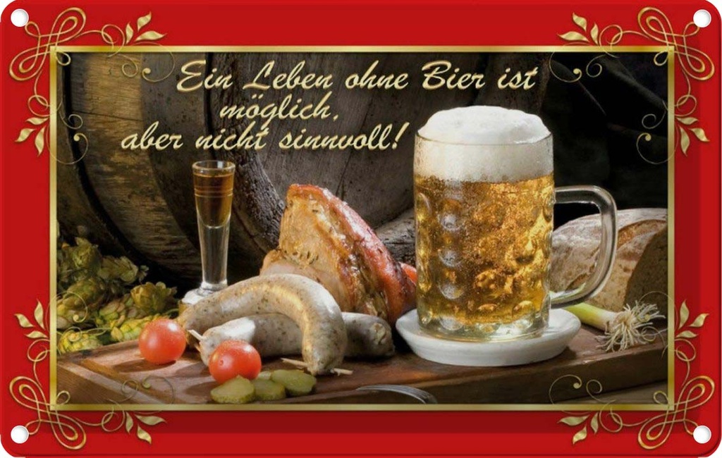 [LA-113644-1812] Blechschild 12x18 cm Leben ohne Bier ist sinnlos Essen Trinken