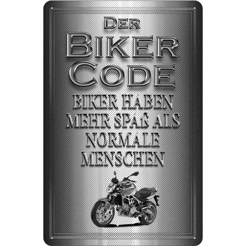 [LA-113655-1812] Blechschild 18x12 cm Motorrad Biker Code mehr Spaß als normale Auto Garage Werkstatt