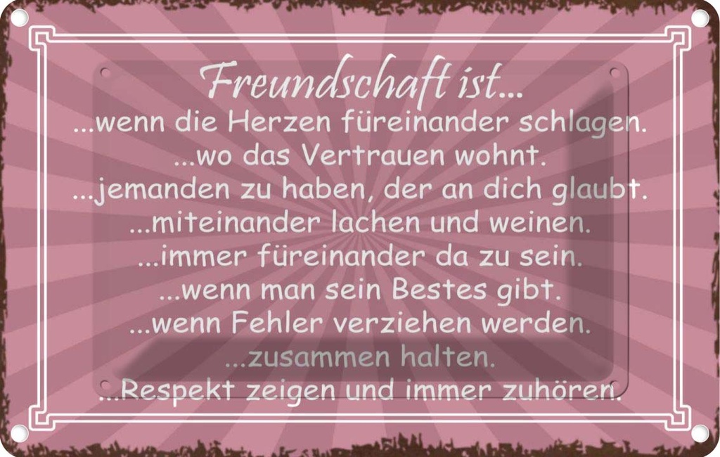 [LA-113686-1812] Blechschild 12x18 cm Freundschaft ist wenn Herze Dekoration Spruch Zitat