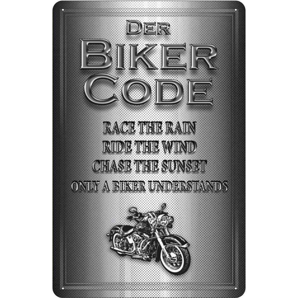 [LA-113693-1812] Blechschild 18x12 cm Motorrad Biker Code race the rain ride Auto Garage Werkstatt