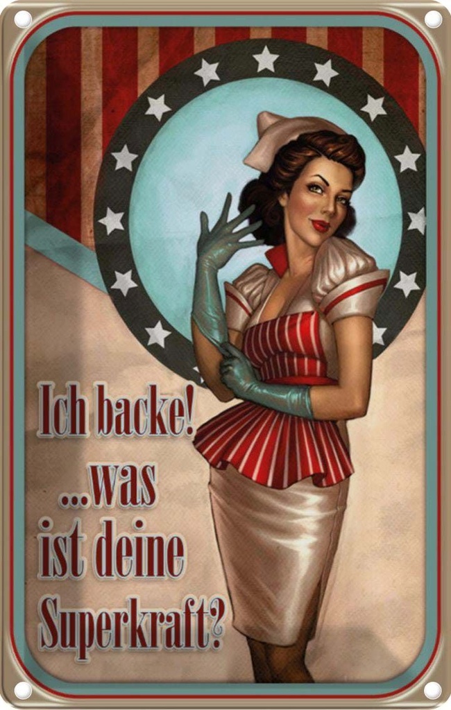 [LA-113714-1812] Blechschild 18x12 cm Pinup ich backe was deine Superkraft Pin Up Spruch Zitat