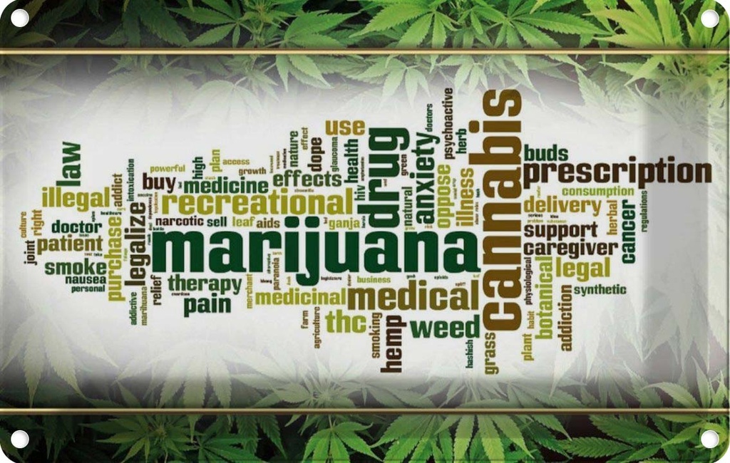 [LA-113721-1812] Blechschild 12x18 cm Cannabis Marijuana therapy pain smoke
