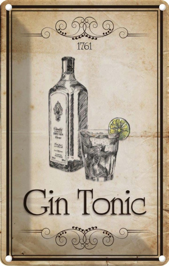 [LA-113730-1812] Blechschild 18x12 cm Alkohol 1761 Gin tonic Essen Trinken Bar Club