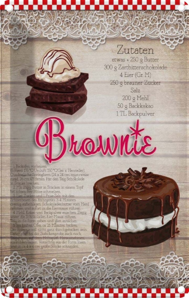 [LA-113734-1812] Blechschild 18x12 cm Rezept Brownie Zutaten 250g Butter England Restaurant Küche