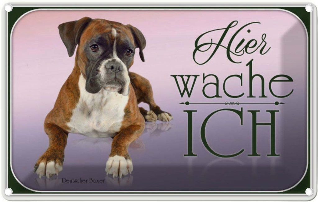 [LA-113754-1812] Blechschild 12x18 cm Hund Deutscher Boxer hier wache ich Tier Haustier