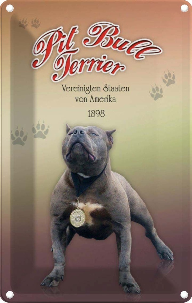 [LA-113770-1812] Blechschild 18x12 cm Hund Pit Bull Terrier Amerika 1898 Tier Haustier