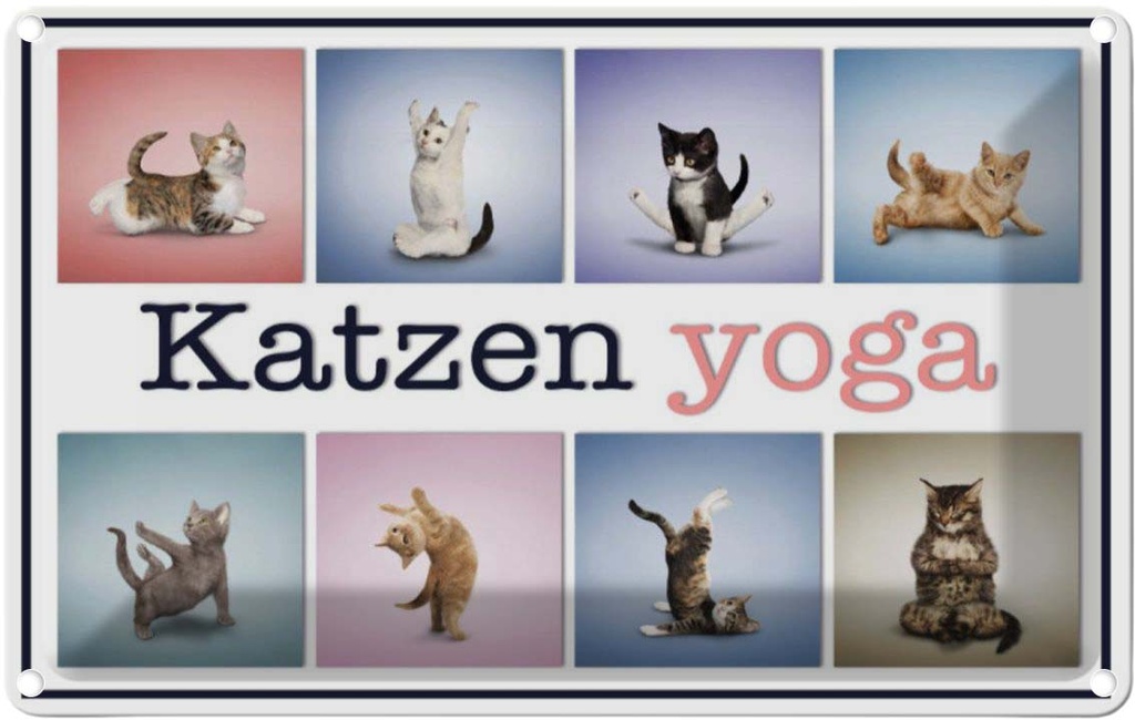 [LA-113790-1812] Blechschild 12x18 cm Katze Katzen Yoga Tier Haustier