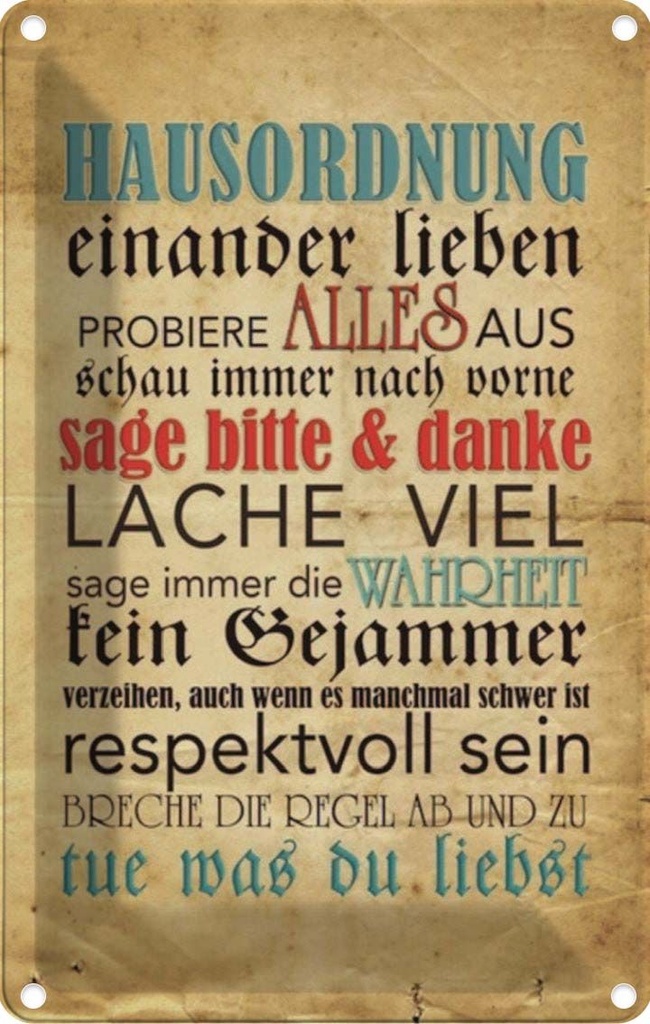 [LA-113860-1812] Blechschild 18x12 cm Hausordnung sage bitte danke Warnschild Hinweisschild Sicherheit Vorsicht
