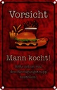Blechschild 18x12 cm Vorsicht Mann kocht bitte Warnschild Hinweisschild Sicherheit