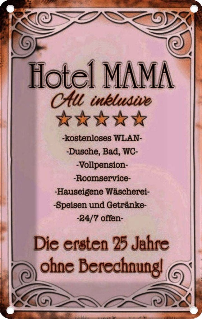 [LA-113888-1812] Blechschild 18x12 cm Hotel Mama All inklusive 24/7 Warnschild Hinweisschild Sicherheit Vorsicht