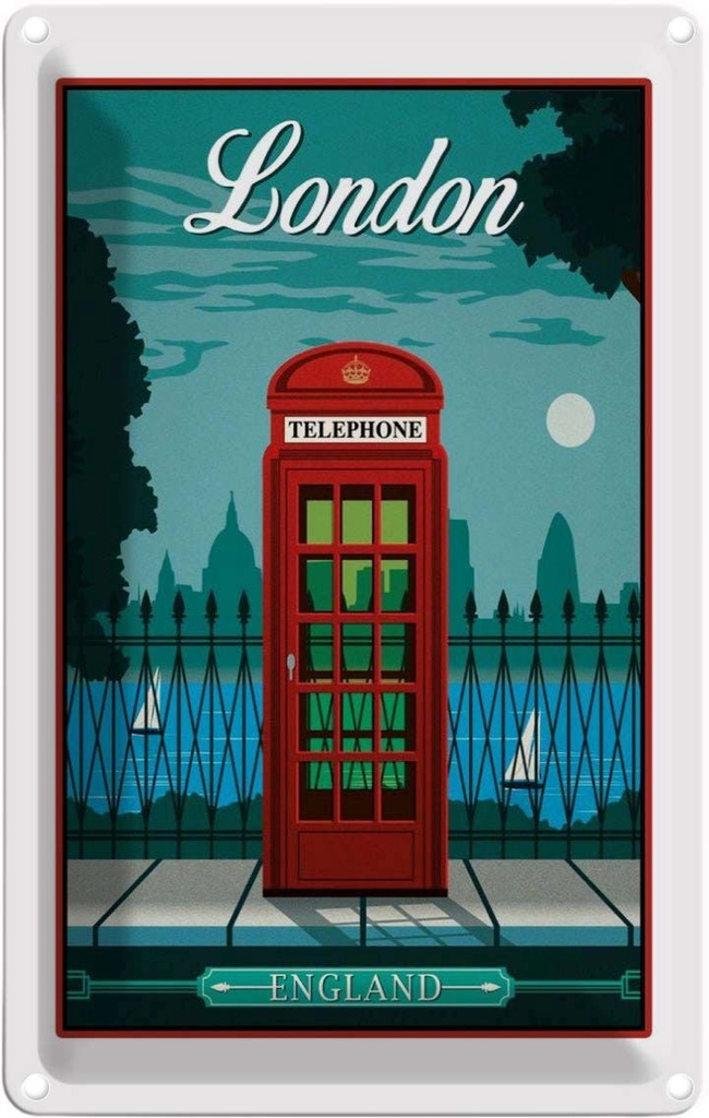 [LA-113891-1812] Blechschild 18x12 cm London red Telephone England Telefon