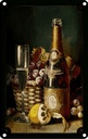 Blechschild 18x12 cm Kunst Stillleben Sekt Obstkorb Zitrone Essen Trinken