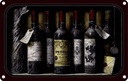 Blechschild 12x18 cm Kunst Stillleben alte Rotweinflaschen Essen Trinken