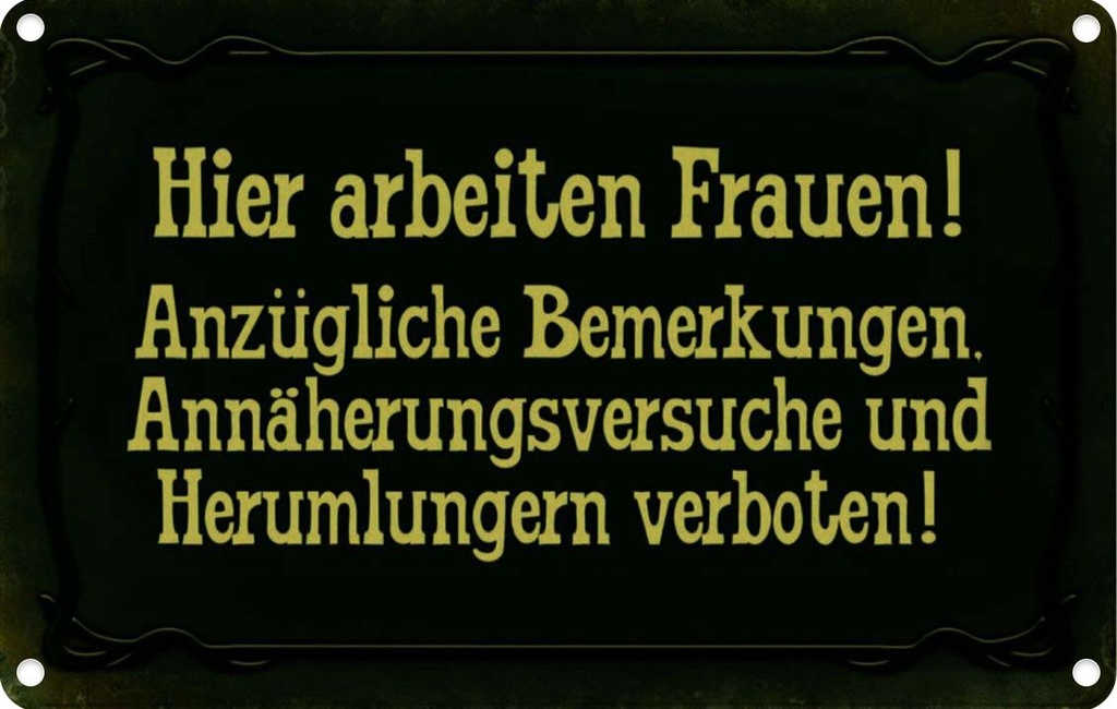 [LA-113945-1812] Blechschild 12x18 cm Hier arbeiten Frauen Männer Spruch Zitat