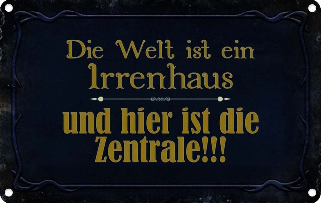 [LA-113965-1812] Blechschild 12x18 cm Welt ist ein Irrenhaus und Dekoration Spruch Zitat