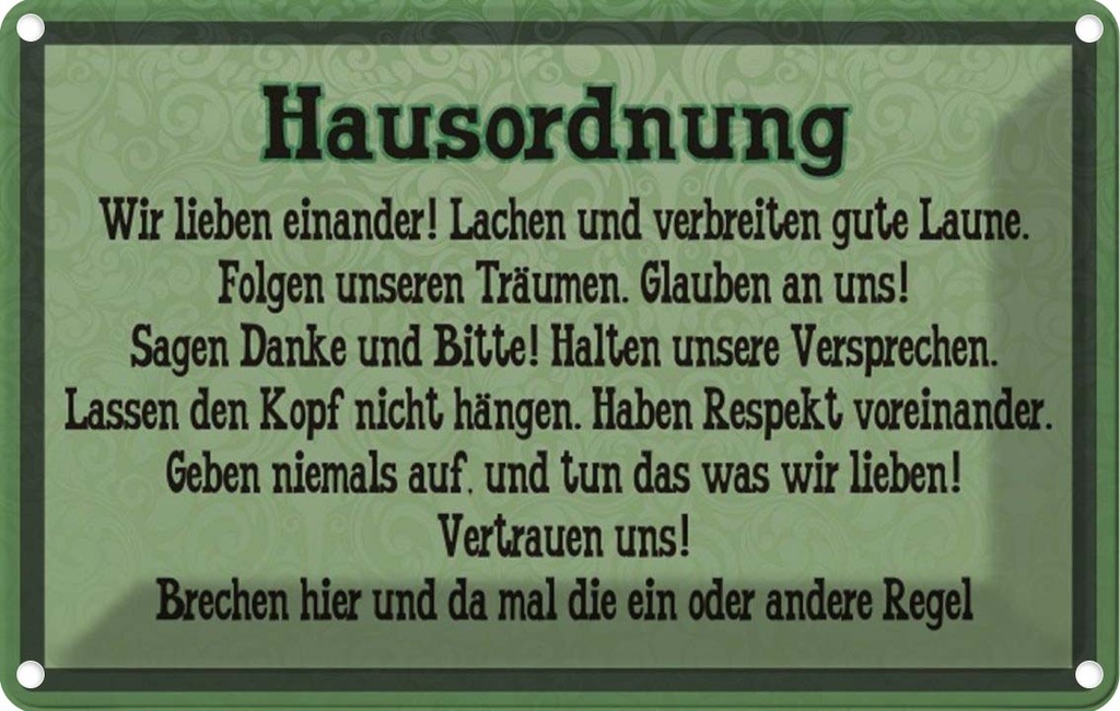 [LA-114013-1812] Blechschild 12x18 cm Hausordnung wir lieben einander Spruch Zitat